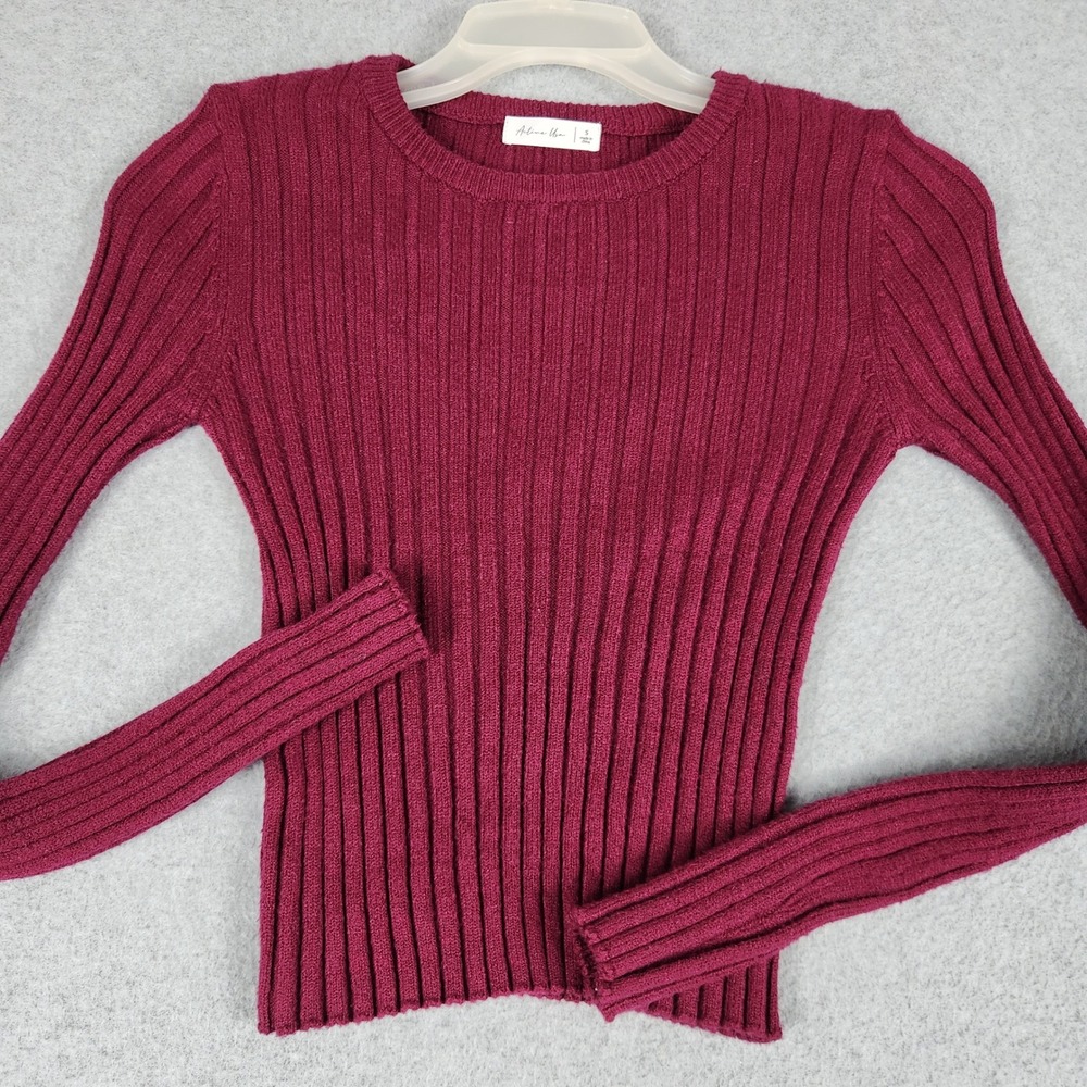 Active USA Sweater Womens‎ Small Burgundy Ribbed Knit Cozy Slim Fit Long Sleeve